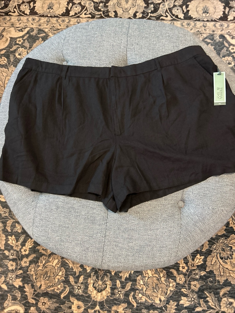 Terra & Sky Women's Plus Linen Blend Shorts, Black- 3x- NWT